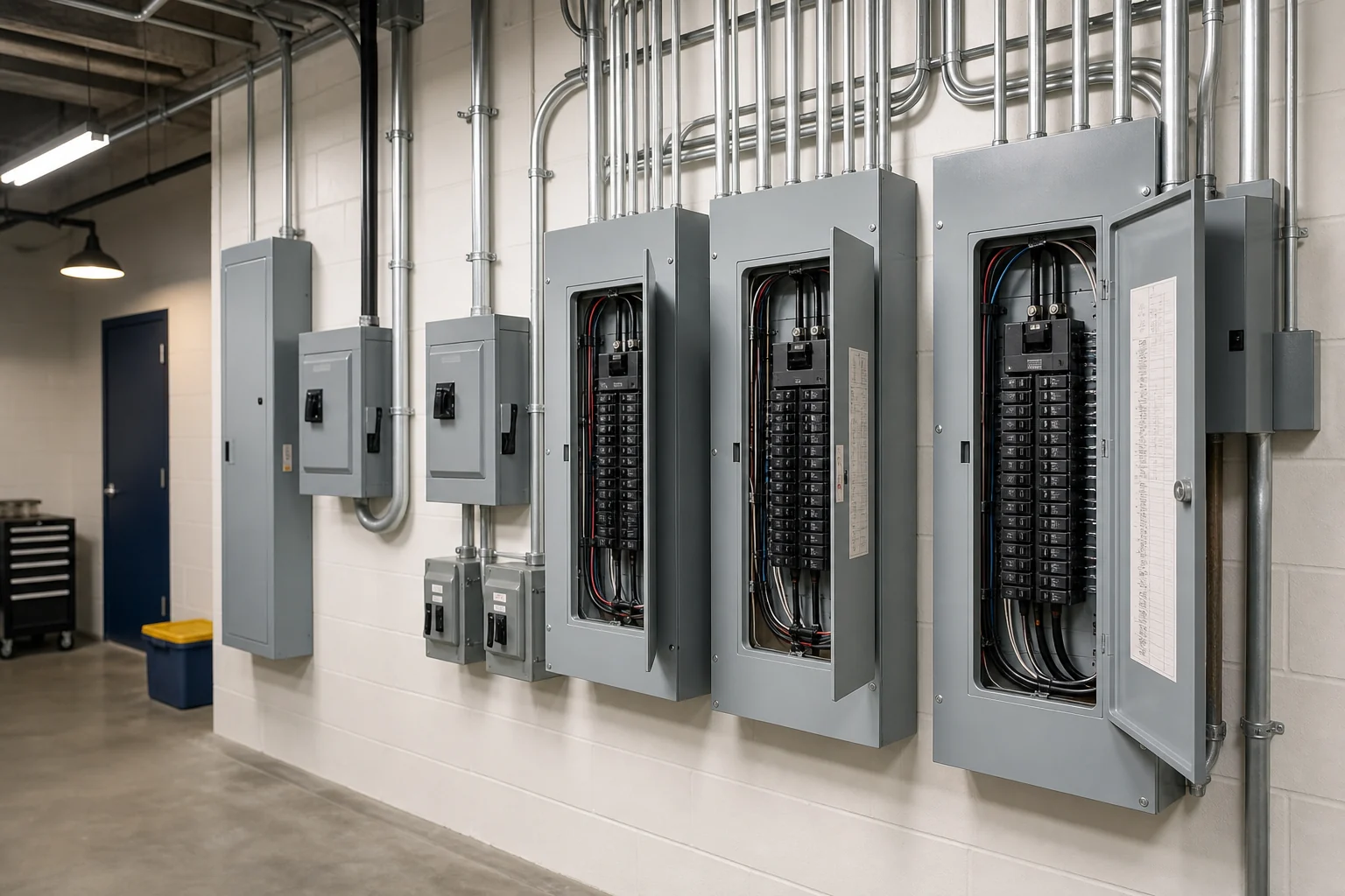 Clean commercial electrical panels and conduit installation